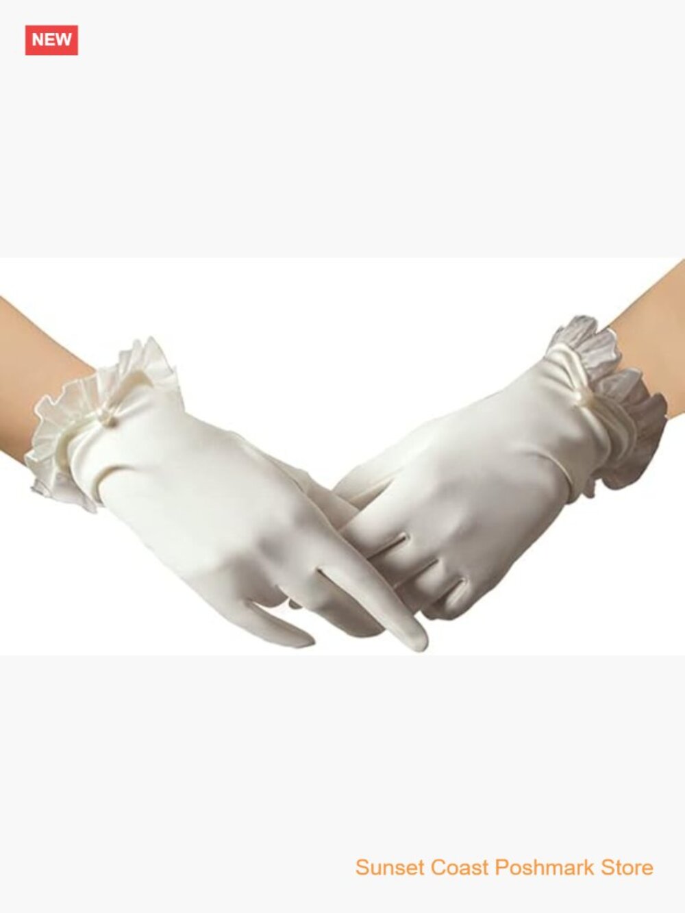 Short Satin Gloves Ruffle Floral Lace with Pearls Opera Tea Evening Party Gloves